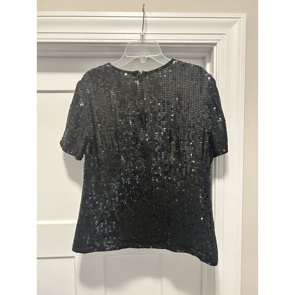 Talbots Petite Vintage 90’s Women's Size Small Black Silk Sequined Top SS - Picture 4 of 4